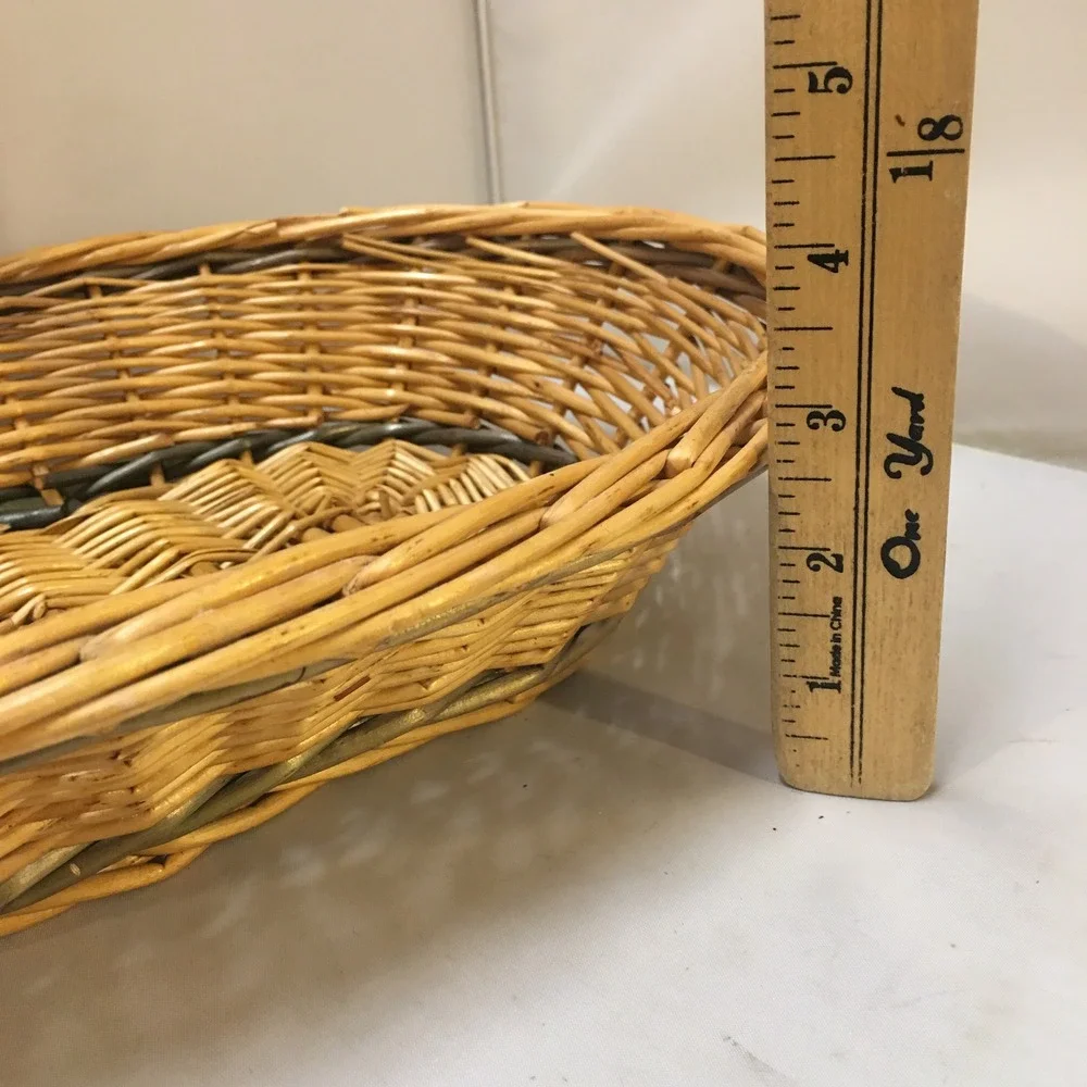 Oval Wicker Basket Home Decor Medium Natural Tan Two-Tone Woven Tray Farmhouse